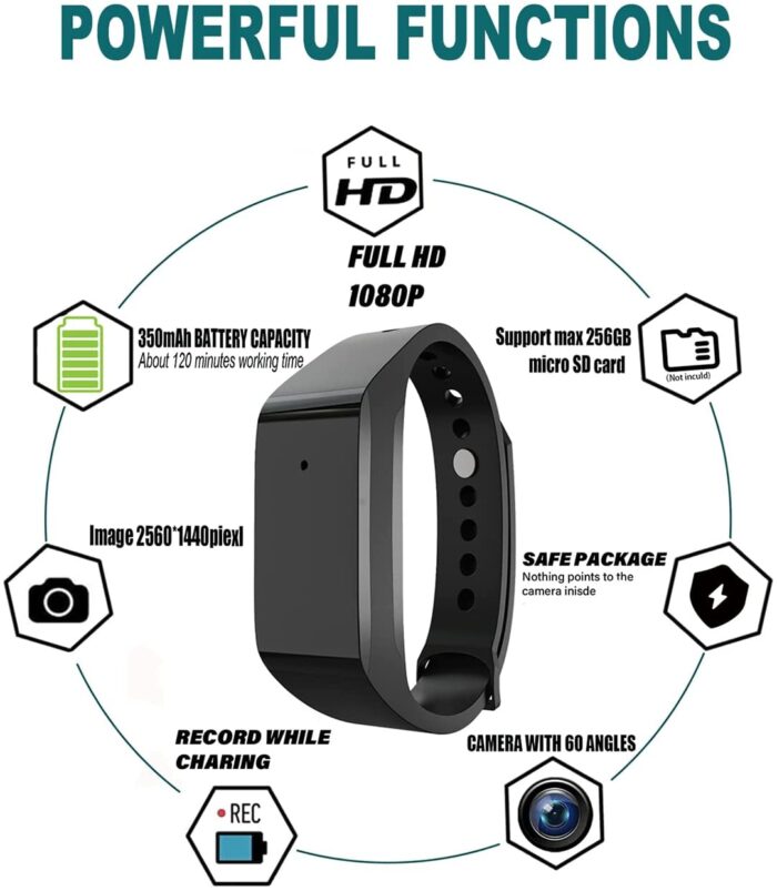 Wristband Spy Camera , Hidden Camera with HD 1080P,Nanny Cam with Image 2560X1440 Pixel,Spy Camera Hidden Camera - Image 2